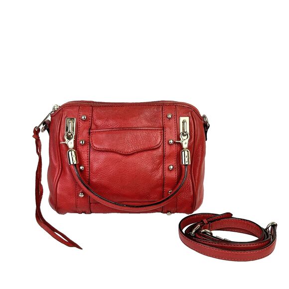 Rebecca Minkoff Mini Cupid Satchel Crossbody Bag Orange Leather Studded Pockets - Picture 1 of 16